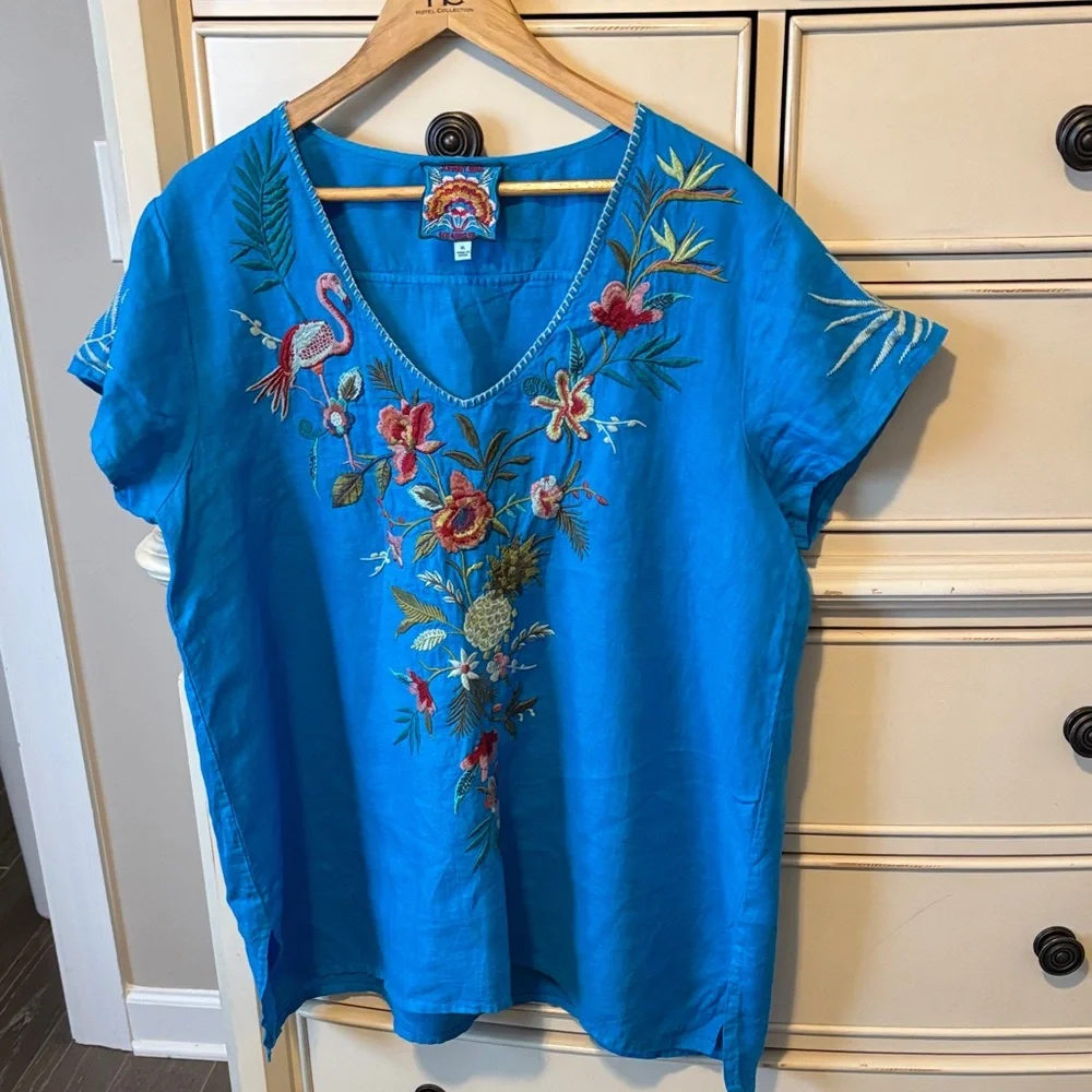 Johnny Was Vibrant Blue Embroidered Blouse - Picture 10 of 16